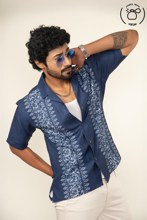 Navy blue greek inspired cuban shirt