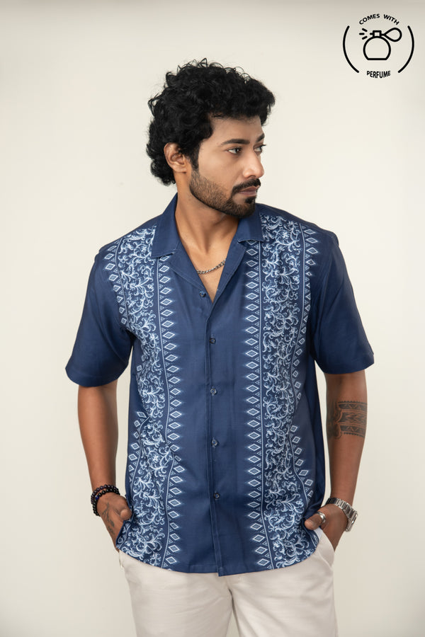 Navy blue greek inspired cuban shirt