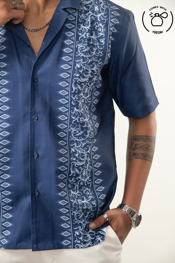 Navy blue greek inspired cuban shirt