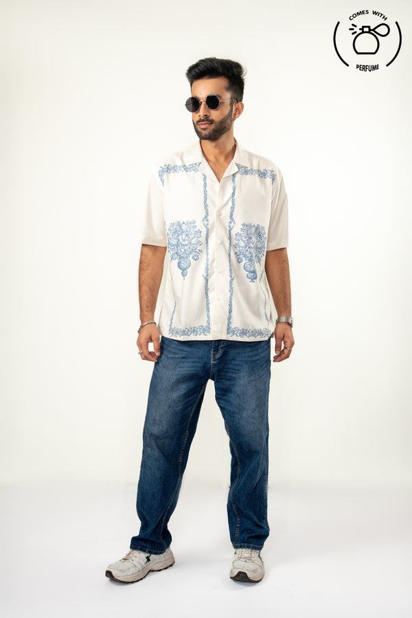 White vintage style cuban shirt