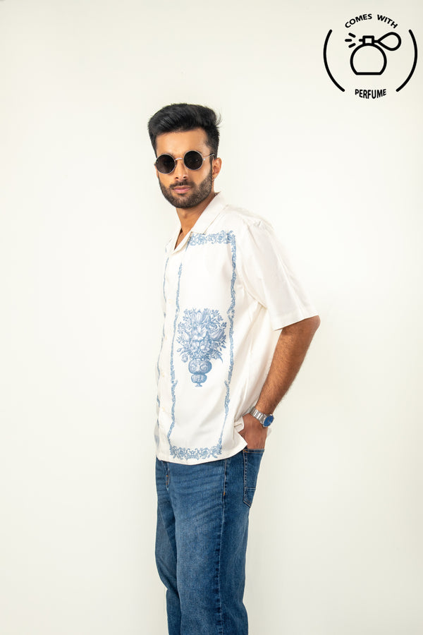 White vintage style cuban shirt