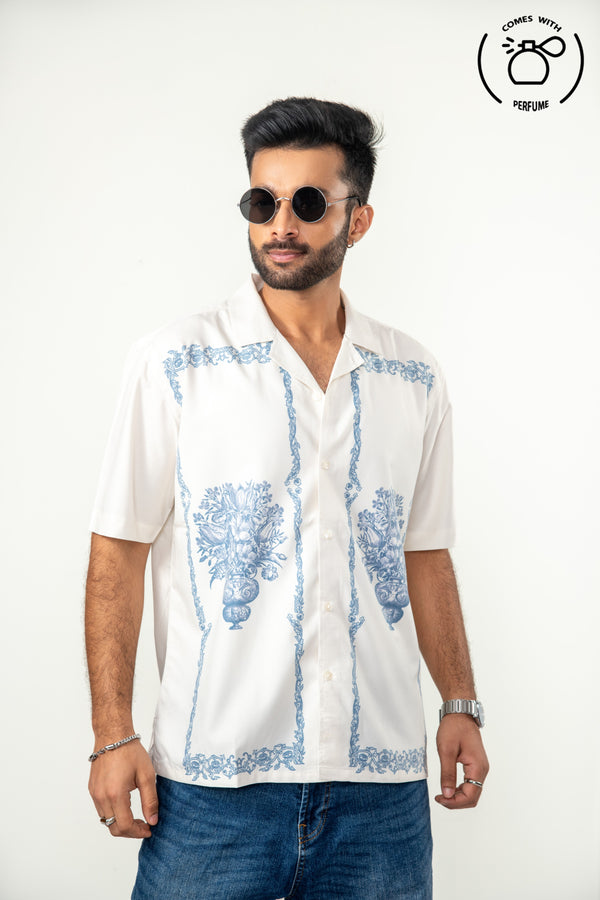 White vintage style cuban shirt