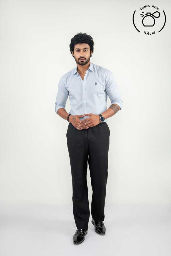 Linen Cotton  Blend Sky Blue Shirt