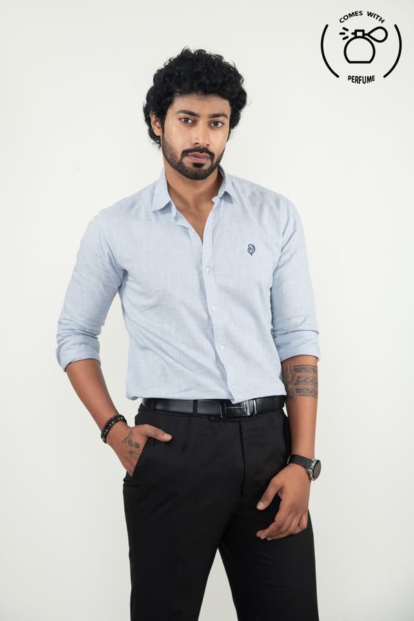 Linen Cotton  Blend Sky Blue Shirt