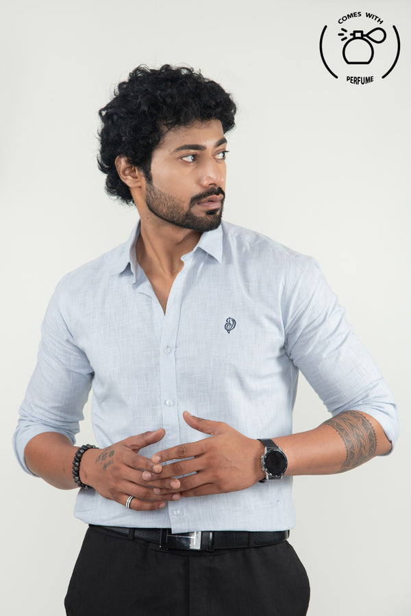 Linen Cotton  Blend Sky Blue Shirt