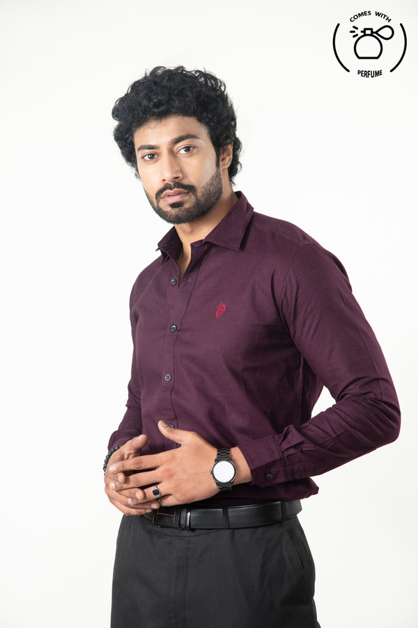 Linen Cotton Blend Purple Shirt