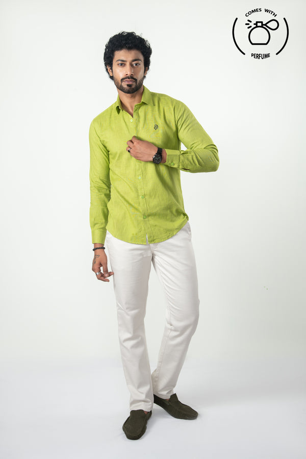 Linen Cotton  Blend Light Green Shirt