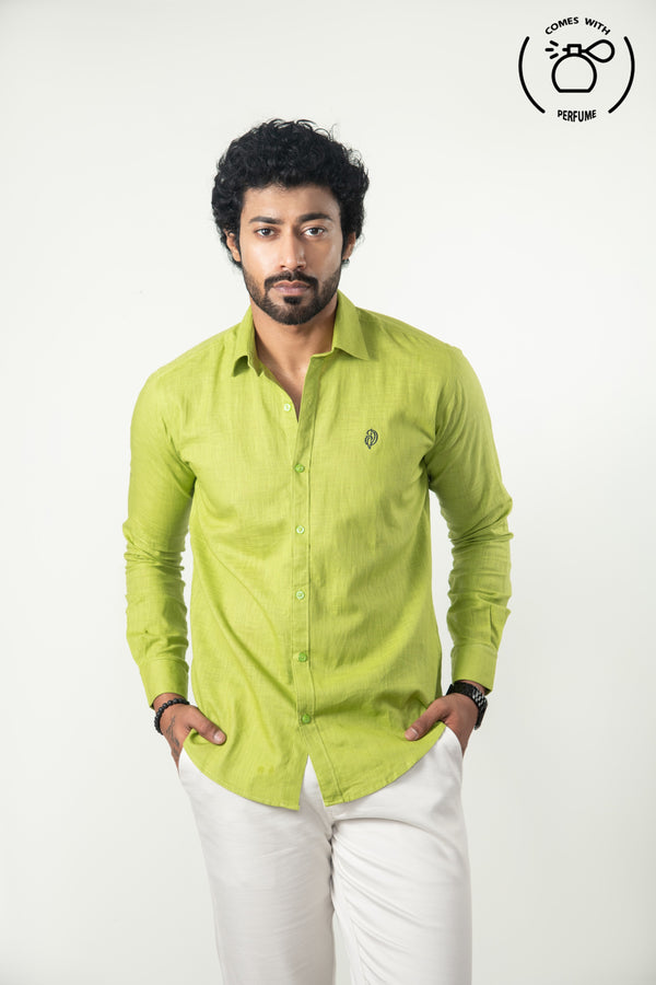Linen Cotton  Blend Light Green Shirt