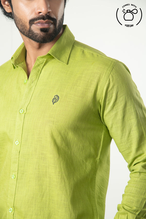 Linen Cotton  Blend Light Green Shirt