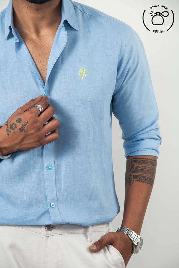 100 %  Linen Sky Blue Shirt