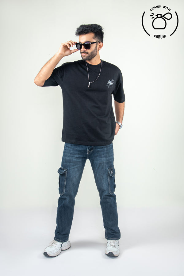 Unisex black spider printed tee