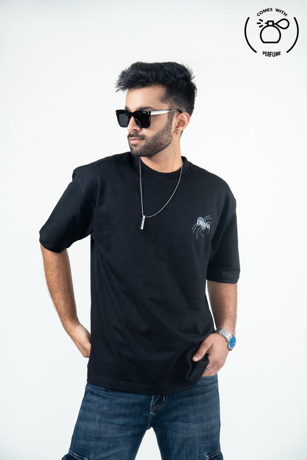 Unisex black spider printed tee