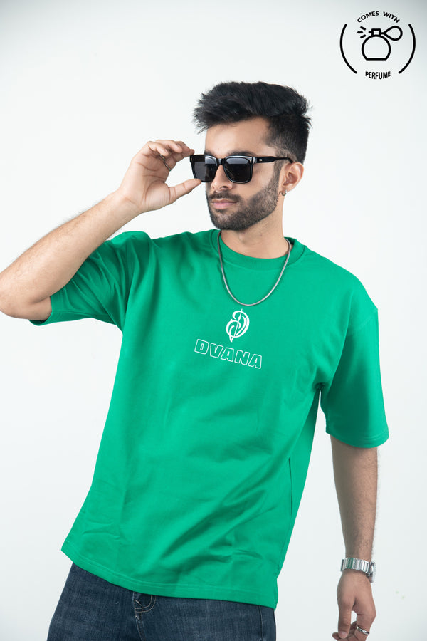 Unisex green patch work printed tee