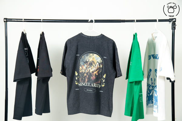 Unisex black acid washed embroidered tee