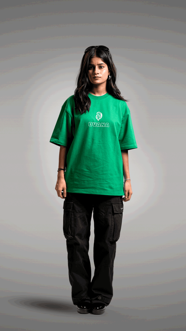 Unisex green patch work printed tee