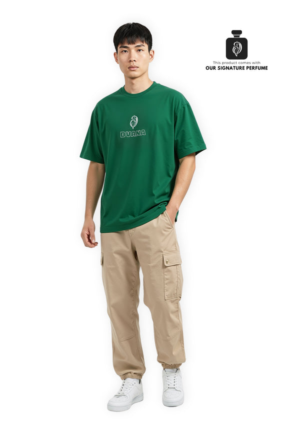 Unisex green patch work printed tee