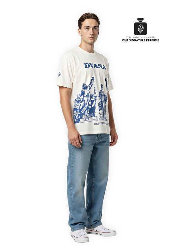 Unisex white greek inspired printed tee