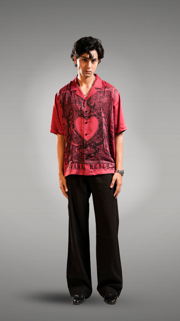 Red art work inspired cuban shirt