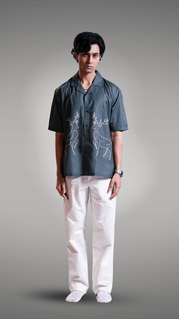 Green Reindeer inspired cuban Shirt