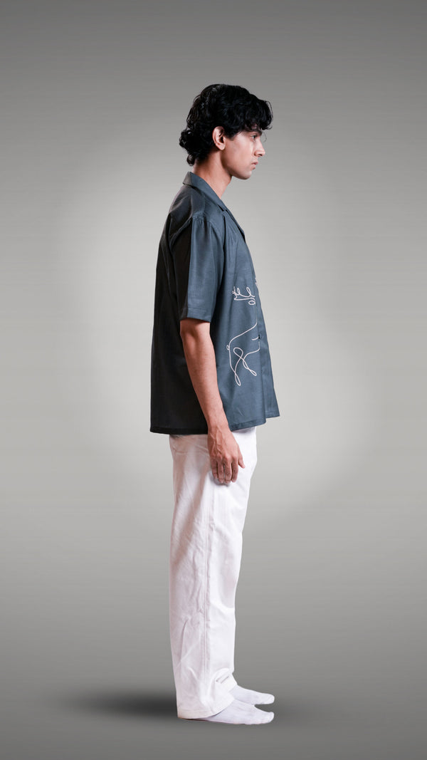 Green Reindeer inspired cuban Shirt