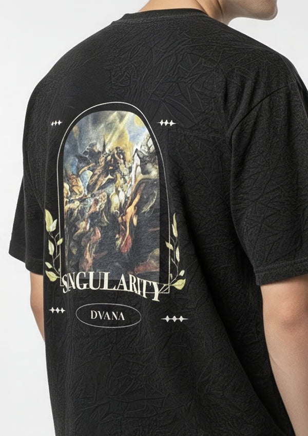 Unisex black acid washed embroidered tee