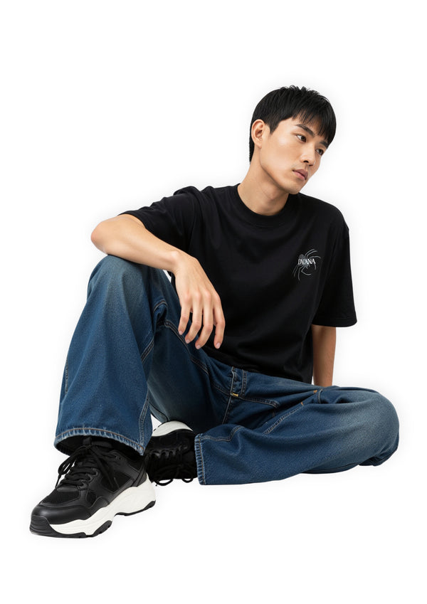 Unisex black spider printed tee