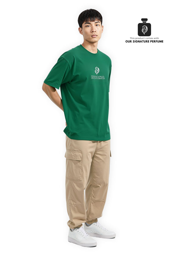 Unisex green patch work printed tee