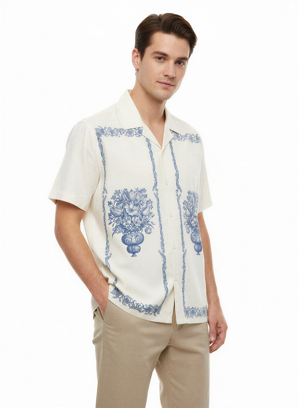 White vintage style cuban shirt