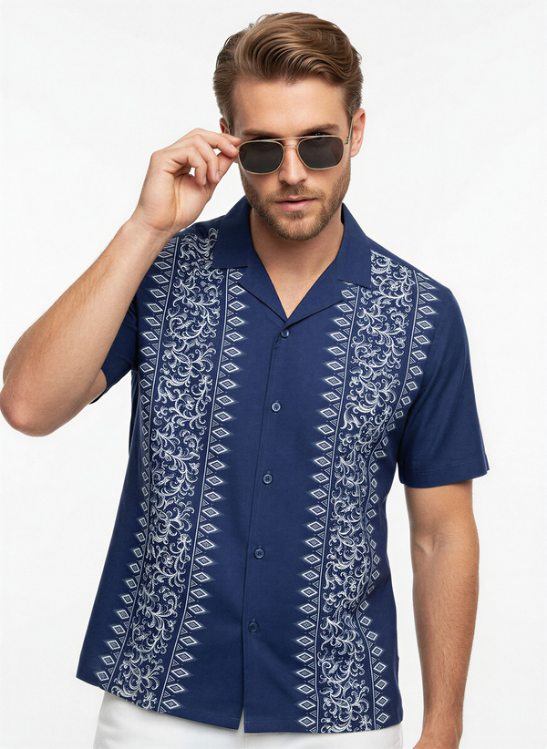 Navy blue greek inspired cuban shirt