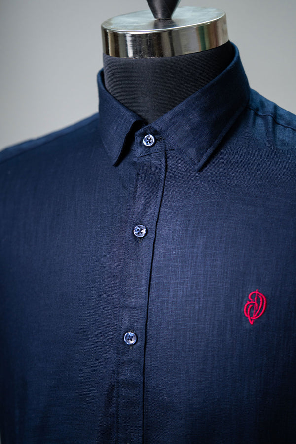 Linen Cotton  Blend Navy Blue Shirt