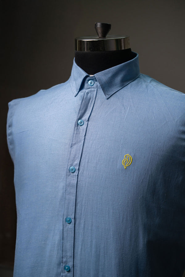 100 %  Linen Sky Blue Shirt