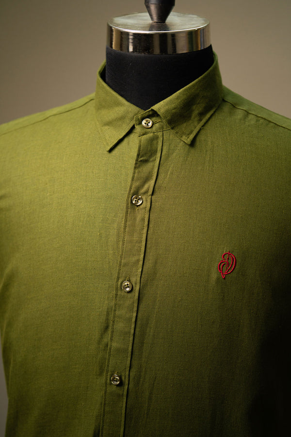 100 %  Linen Olive Green Shirt