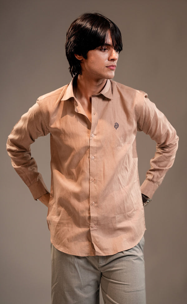 100 %  Linen Peach Plane Shirt