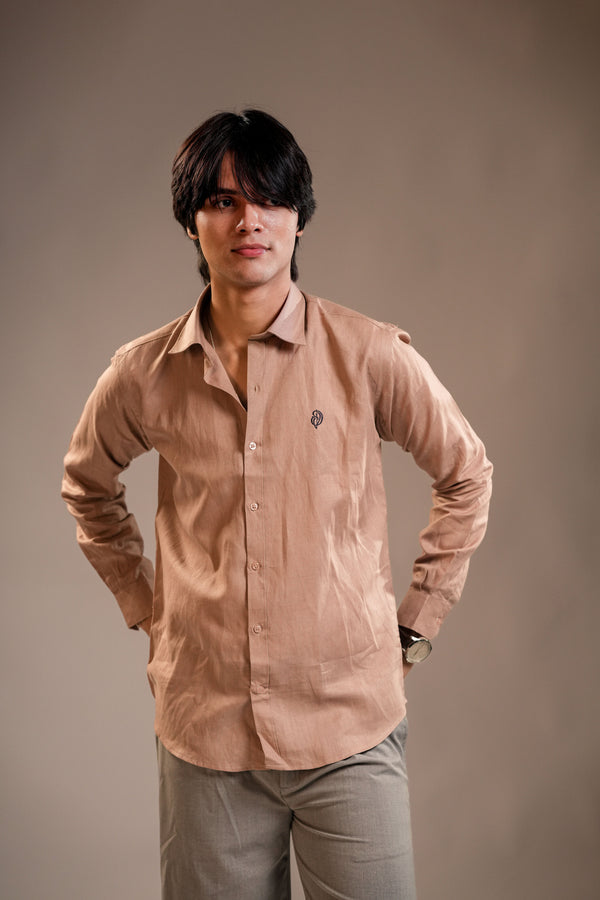 100 %  Linen Peach Plane Shirt