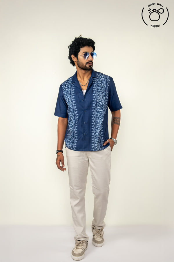 Navy blue greek inspired cuban shirt
