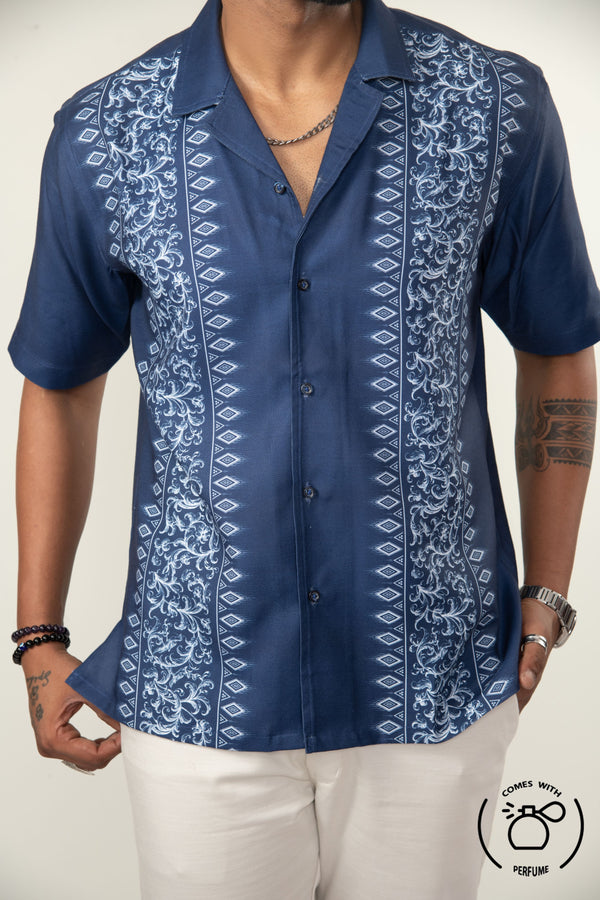 Navy blue greek inspired cuban shirt