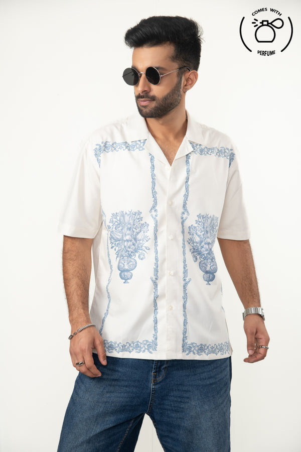 White vintage style cuban shirt