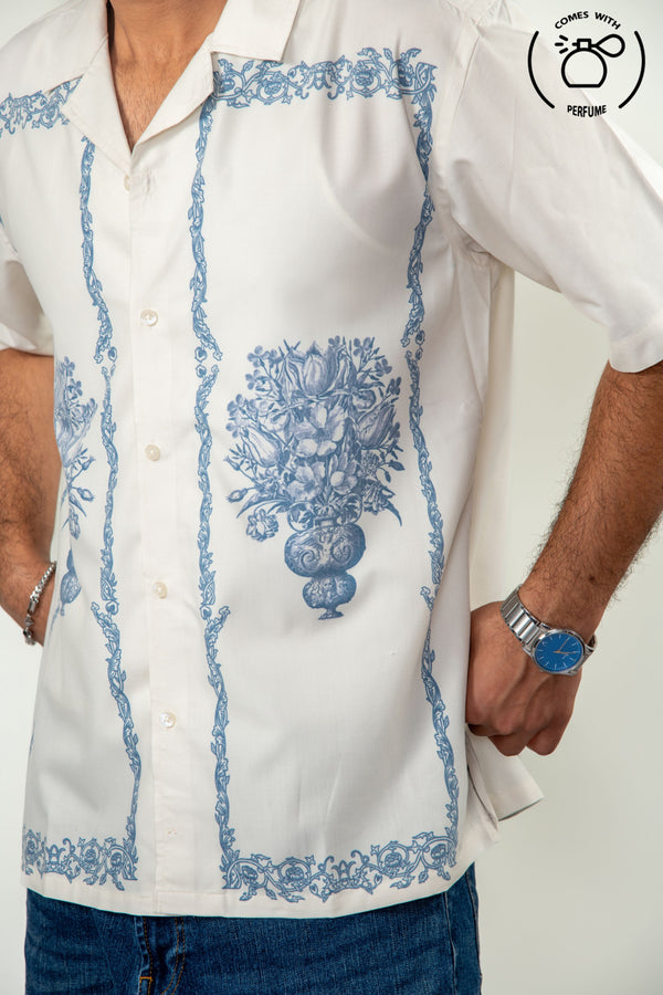 White vintage style cuban shirt