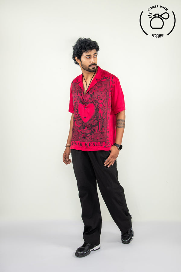 Red art work inspired cuban shirt