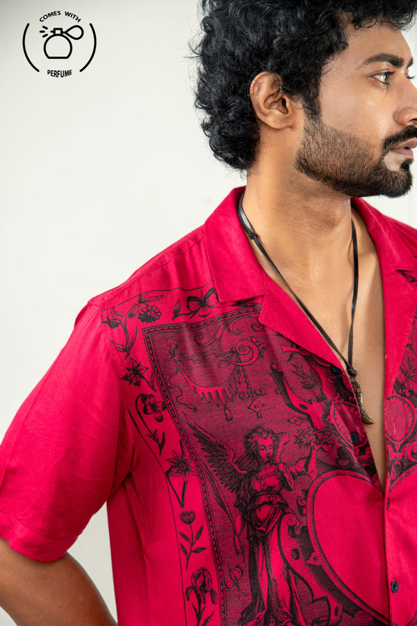 Red art work inspired cuban shirt