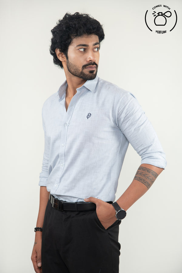 Linen Cotton  Blend Sky Blue Shirt