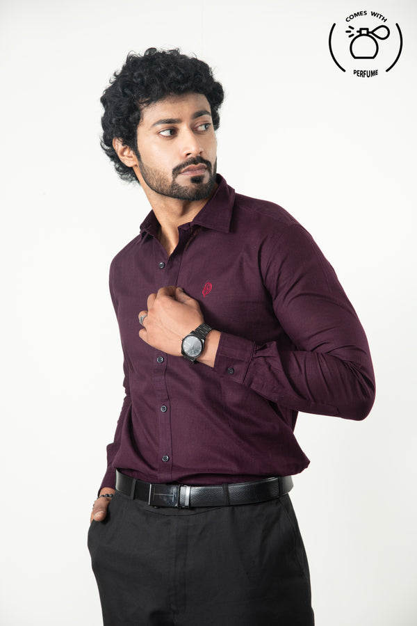 Linen Cotton Blend Purple Shirt