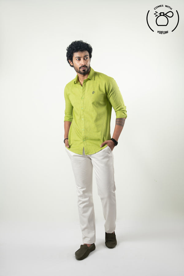 Linen Cotton  Blend Light Green Shirt