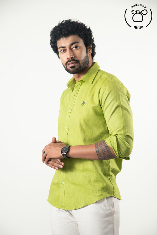 Linen Cotton  Blend Light Green Shirt