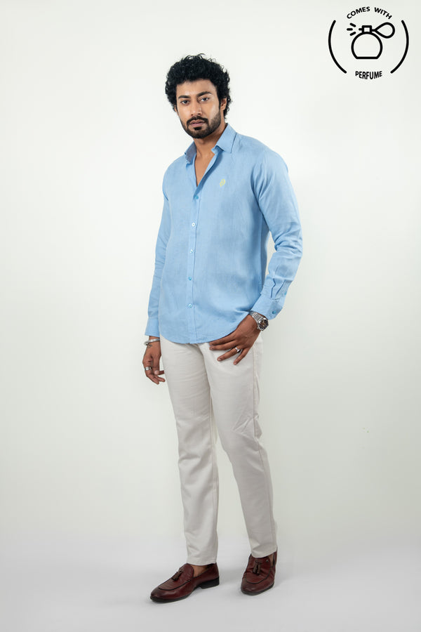 100 %  Linen Sky Blue Shirt
