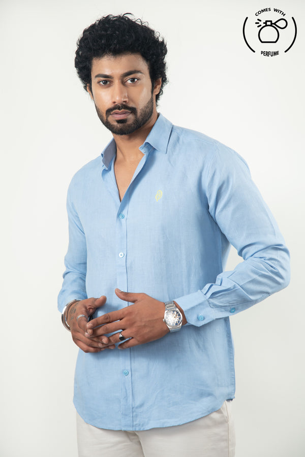 100 %  Linen Sky Blue Shirt
