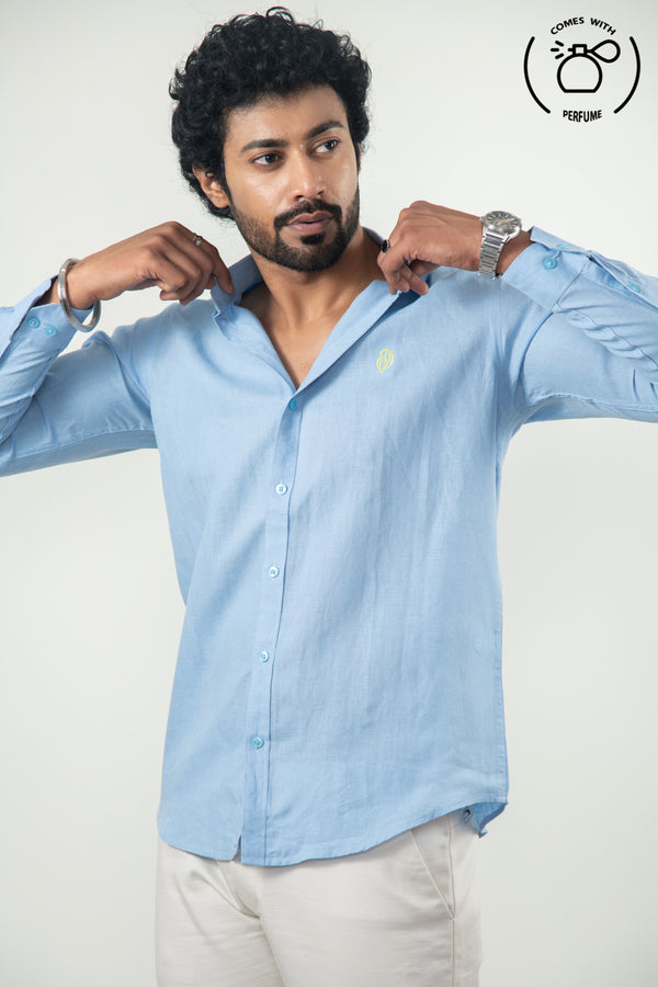 100 %  Linen Sky Blue Shirt