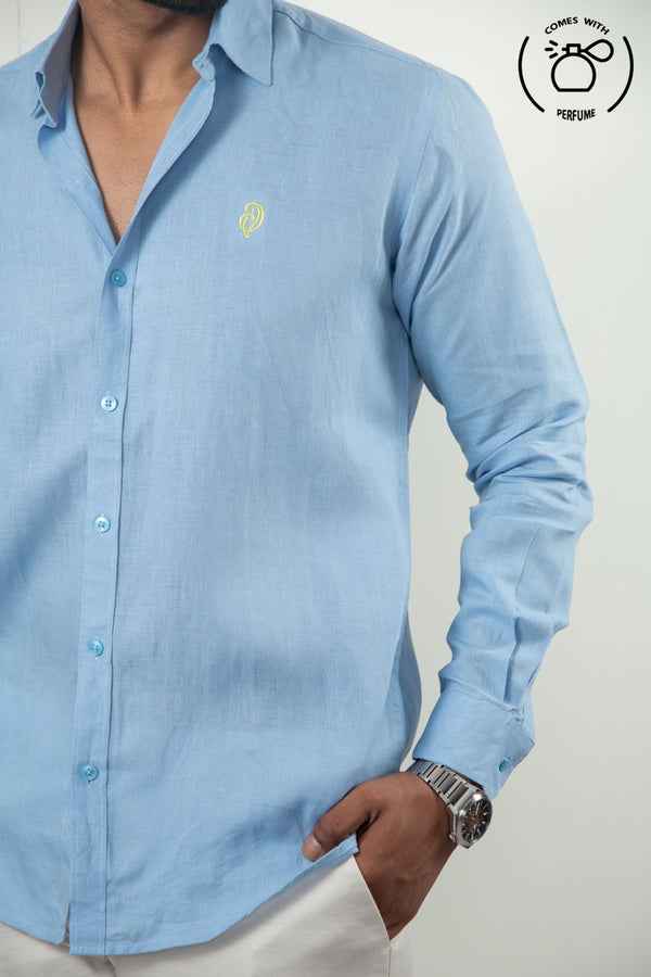 100 %  Linen Sky Blue Shirt