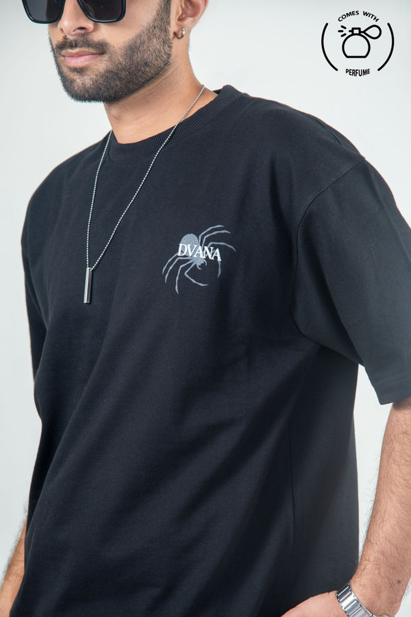 Unisex black spider printed tee