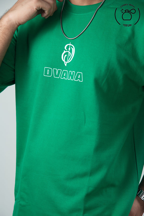 Unisex green patch work printed tee